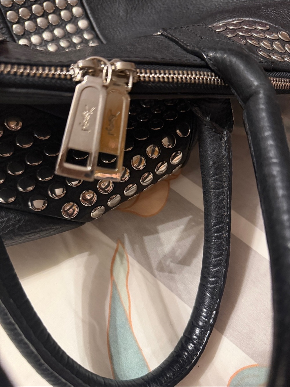 YSL Studded Black Leather Satchel Bag - Picture 9 of 11